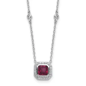 Sterling Silver Lab Created Ruby and CZ Station Necklace