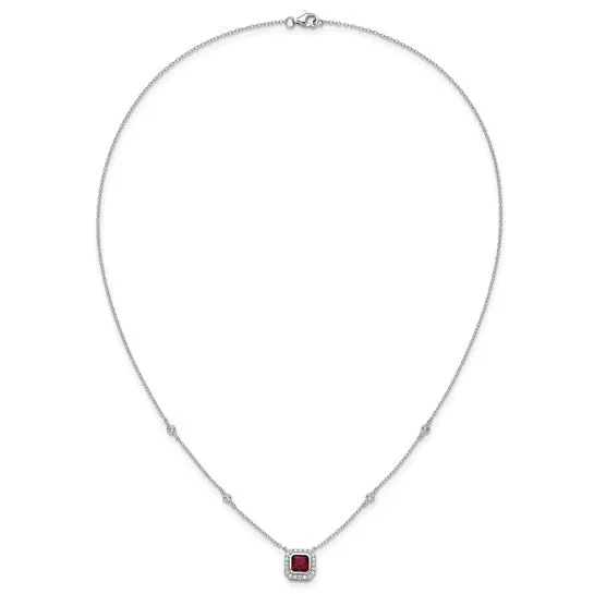 Sterling Silver Lab Created Ruby and CZ Station Necklace