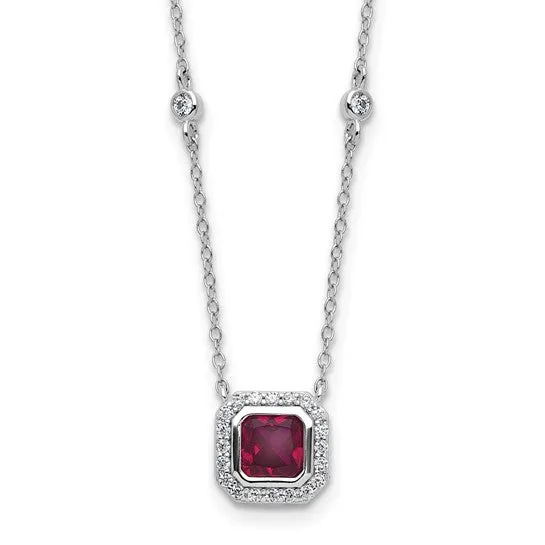 Sterling Silver Lab Created Ruby and CZ Station Necklace