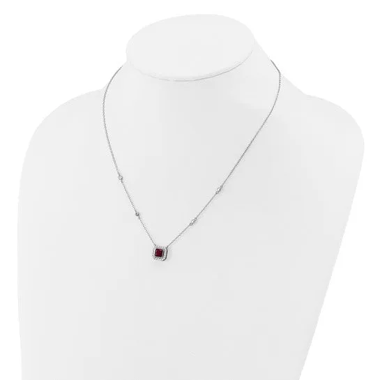 Sterling Silver Lab Created Ruby and CZ Station Necklace