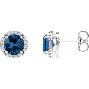 Sterling Silver Lab-Grown Blue Sapphire & .05 CTW Natural Diamond Halo-Style Earrings