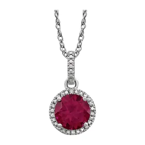Sterling Silver Lab-Grown Ruby and .01 CTW Diamond 18" Necklace