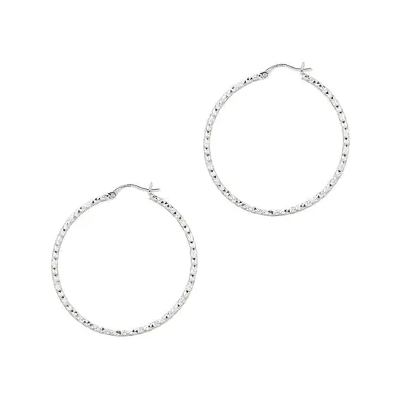 Sterling Silver Large Hoop Diamond Cut Earrings