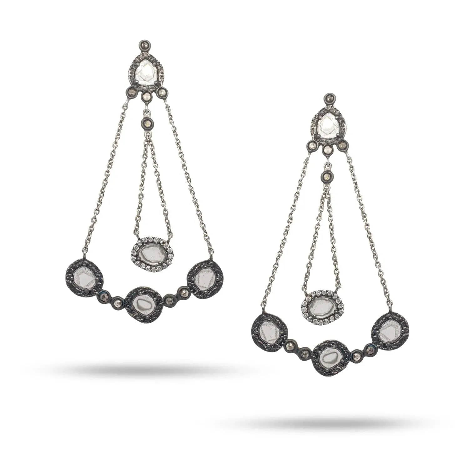 Sterling Silver Long Diamond Earrings