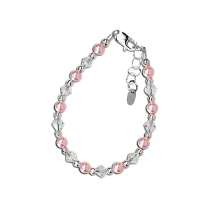 Sterling Silver Pink Simulated Pearl Bracelet for New Infant Baby and Little Girls