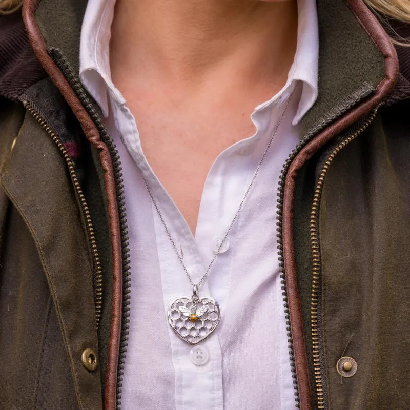 Sterling Silver Swarovski Crystal Style & Fashion Bee in Beehive Heart Necklace