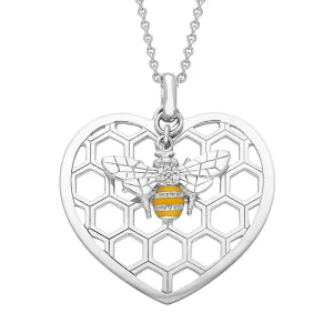 Sterling Silver Swarovski Crystal Style & Fashion Bee in Beehive Heart Necklace
