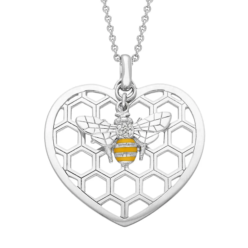 Sterling Silver Swarovski Crystal Style & Fashion Bee in Beehive Heart Necklace