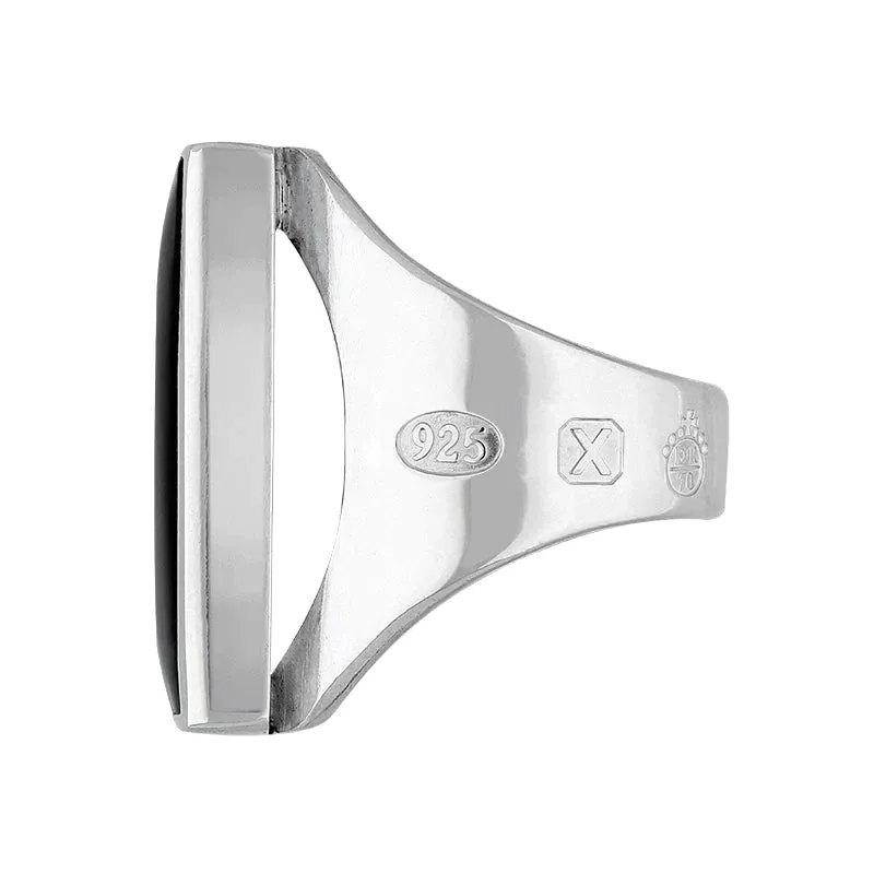 Sterling Silver Whitby Jet Queen's Jubilee Hallmark Medium Oblong Ring D