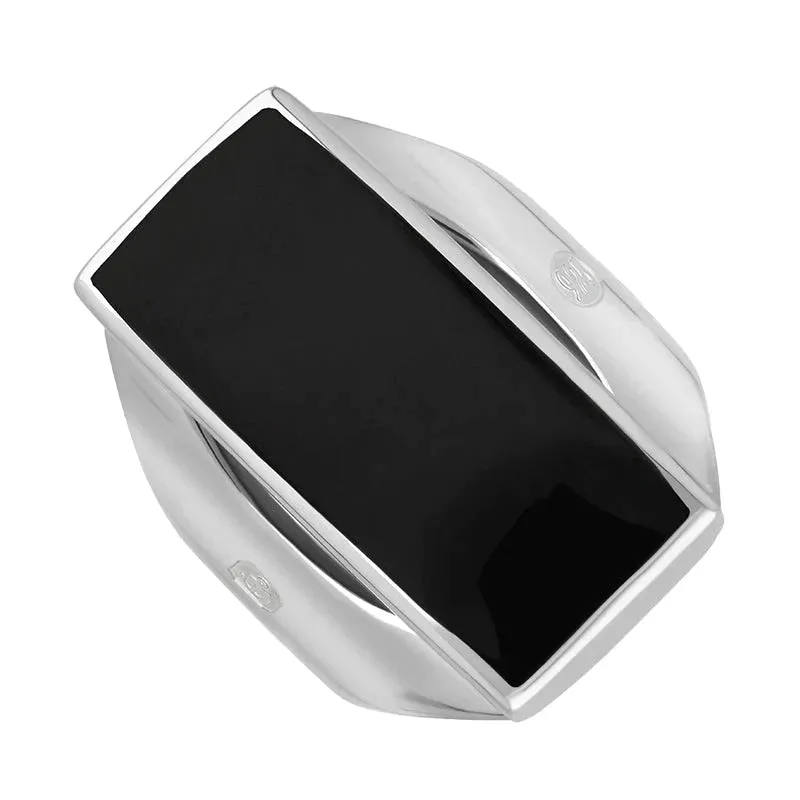 Sterling Silver Whitby Jet Queen's Jubilee Hallmark Medium Oblong Ring D