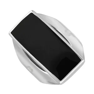 Sterling Silver Whitby Jet Queen's Jubilee Hallmark Medium Oblong Ring D