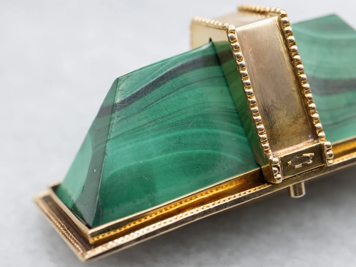 Stunning Victorian Era Malachite and Gold Brooch
