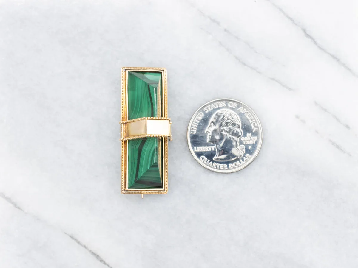 Stunning Victorian Era Malachite and Gold Brooch