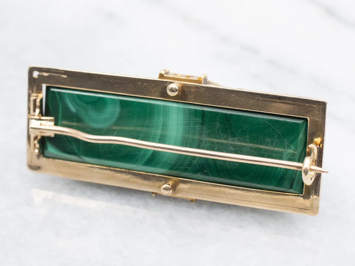 Stunning Victorian Era Malachite and Gold Brooch