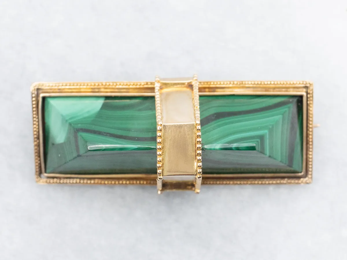 Stunning Victorian Era Malachite and Gold Brooch