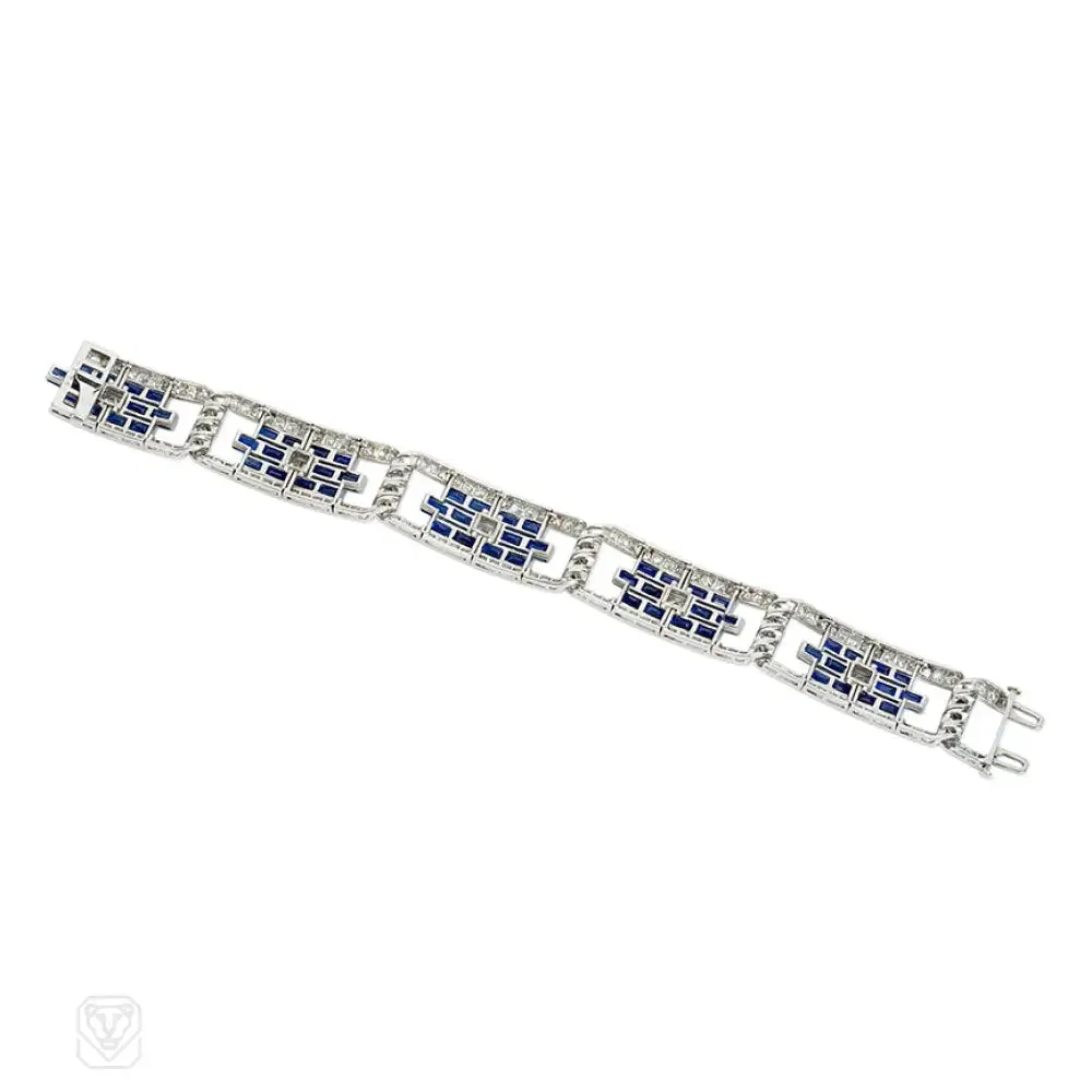 Superb Art Deco sapphire and diamond plaque bracelet