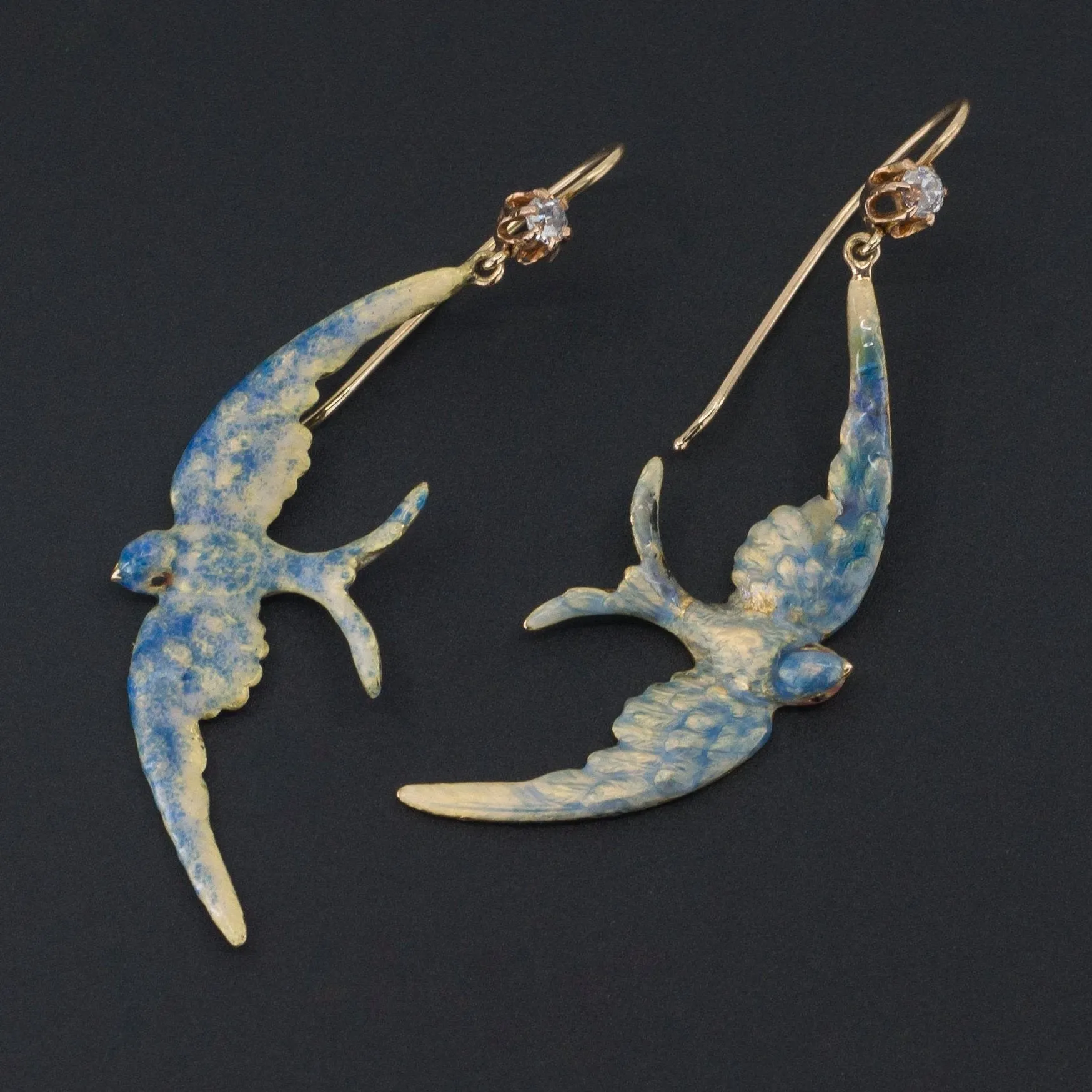 Swallow Earrings | 14k Gold Diamond & Enamel Bird Earrings