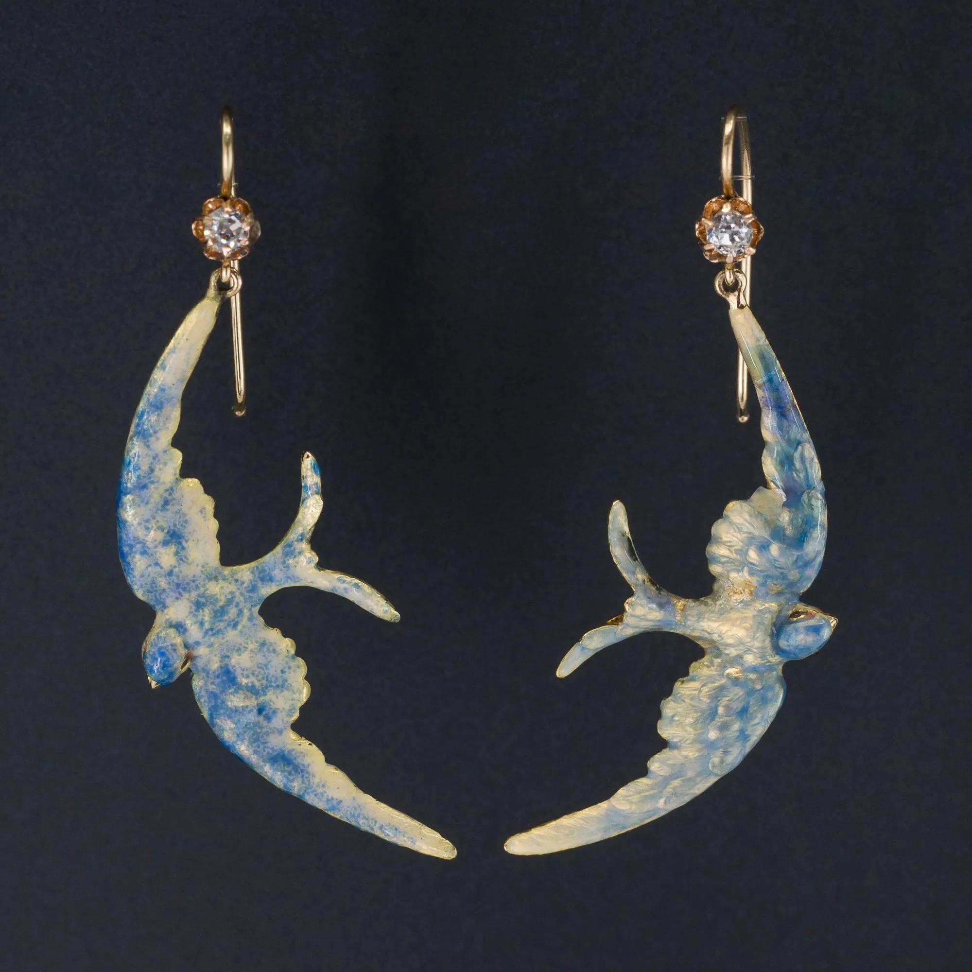 Swallow Earrings | 14k Gold Diamond & Enamel Bird Earrings