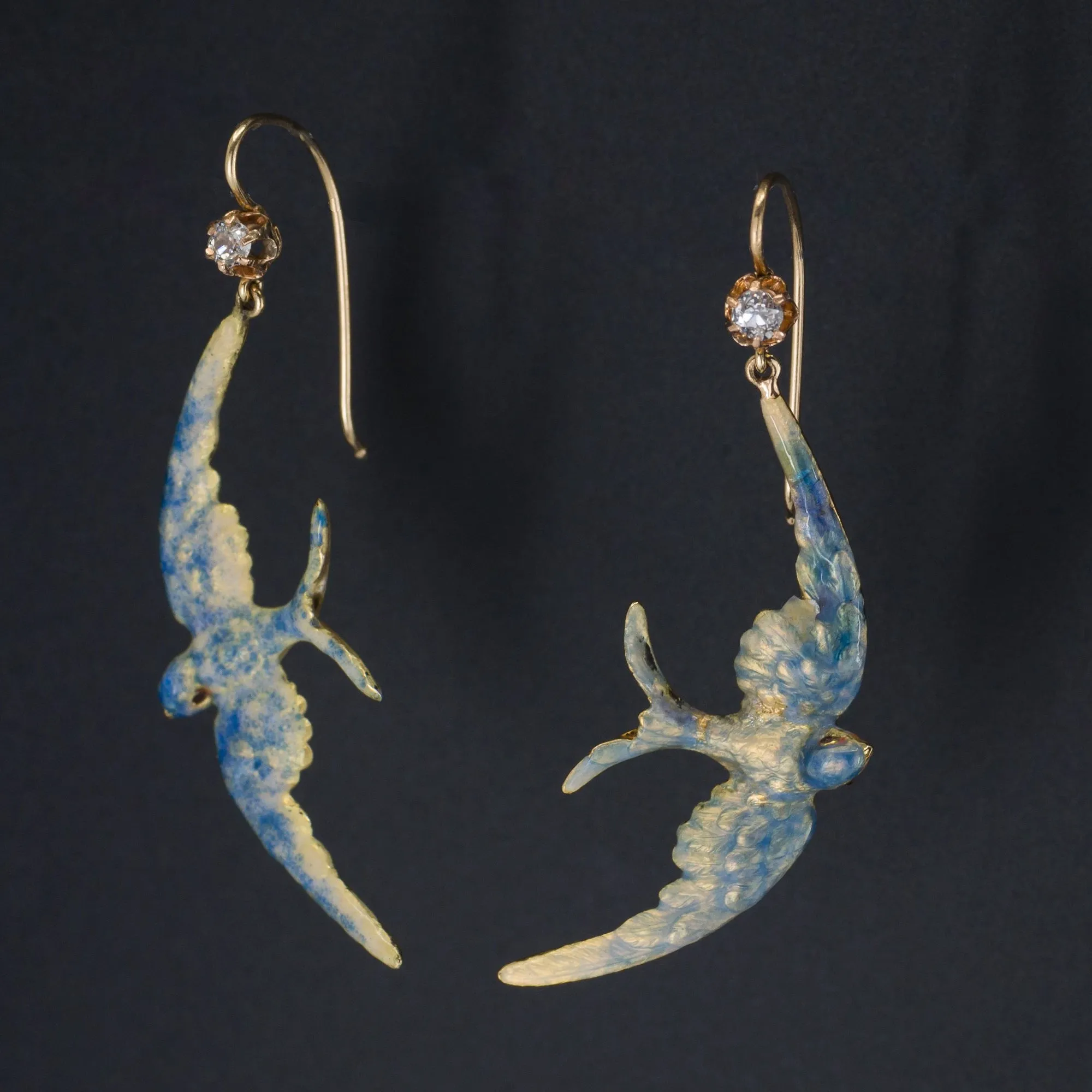 Swallow Earrings | 14k Gold Diamond & Enamel Bird Earrings