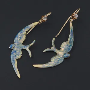 Swallow Earrings | 14k Gold Diamond & Enamel Bird Earrings