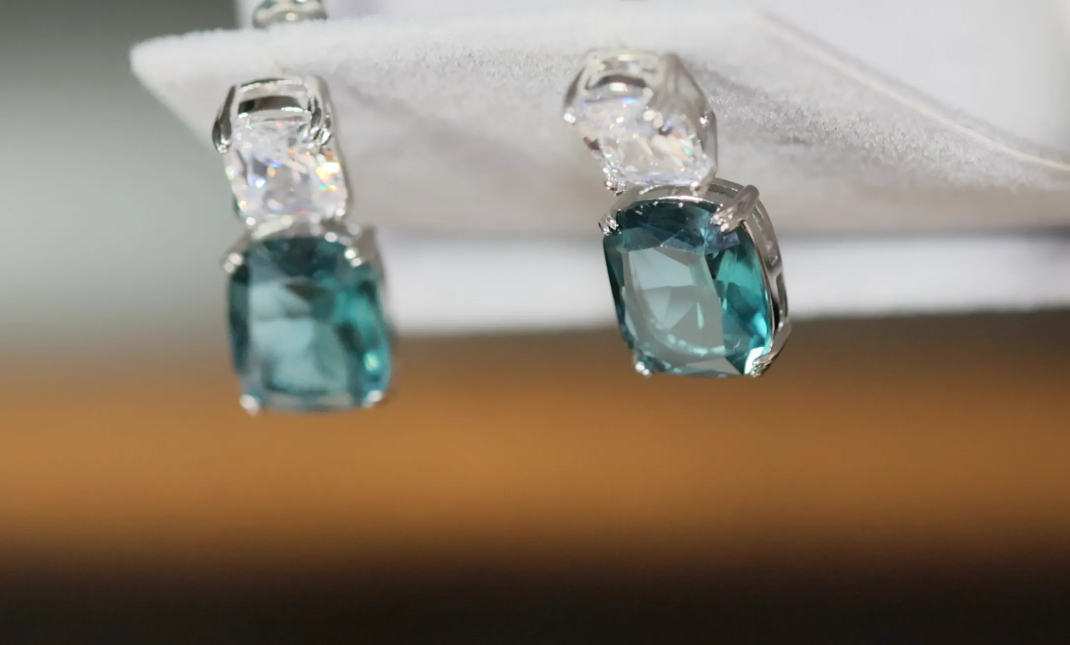 Teal blue diamond earrings | Green Diamond Earrings | Blue Diamond Earrings
