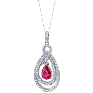 Tear Drop Created Ruby Sterling Silver Glamour Pendant Necklace 2.25 Carats