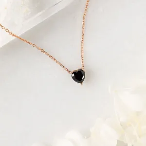 The Black Onyx Gemstone Heart Necklace | 10K Rose Gold
