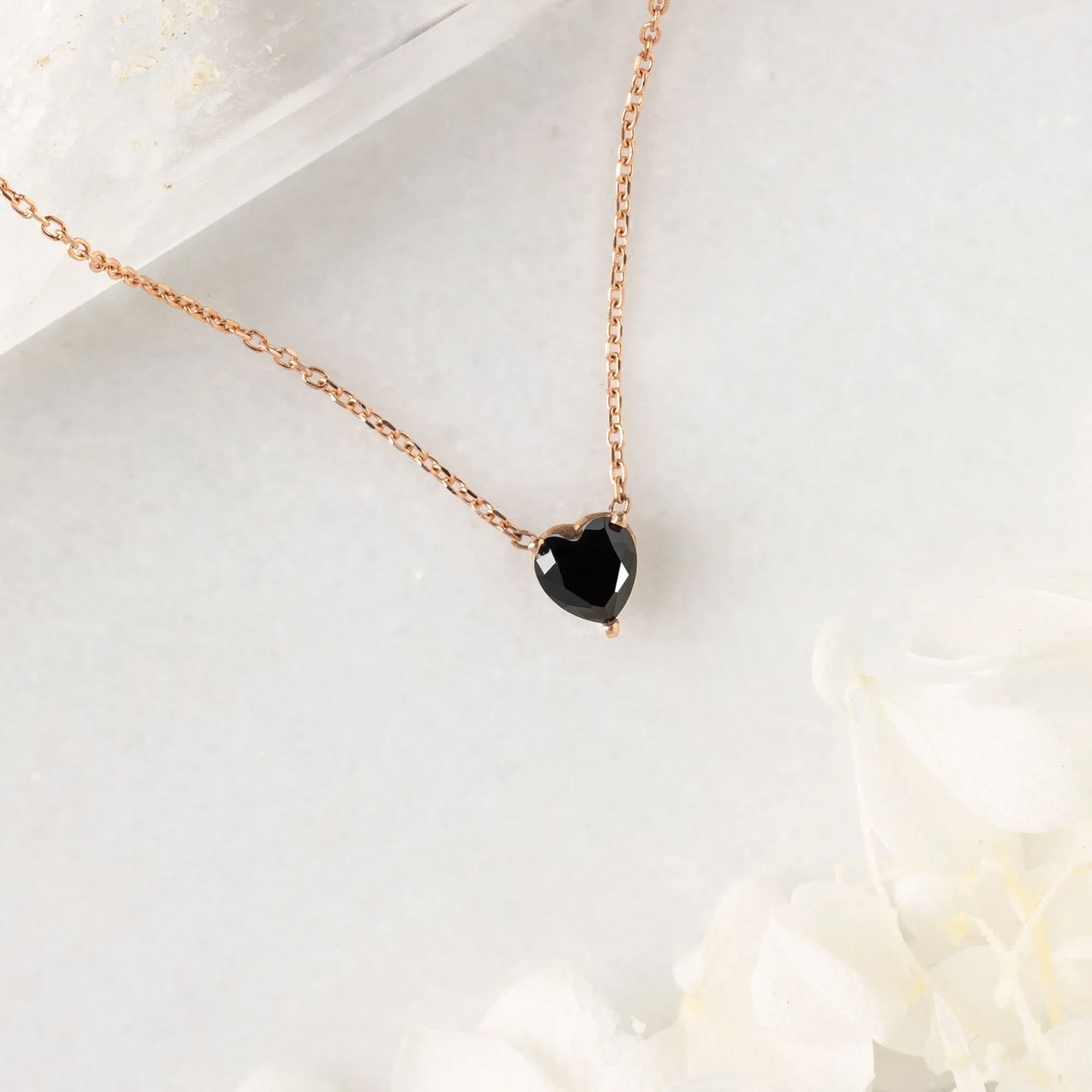 The Black Onyx Gemstone Heart Necklace | 10K Rose Gold
