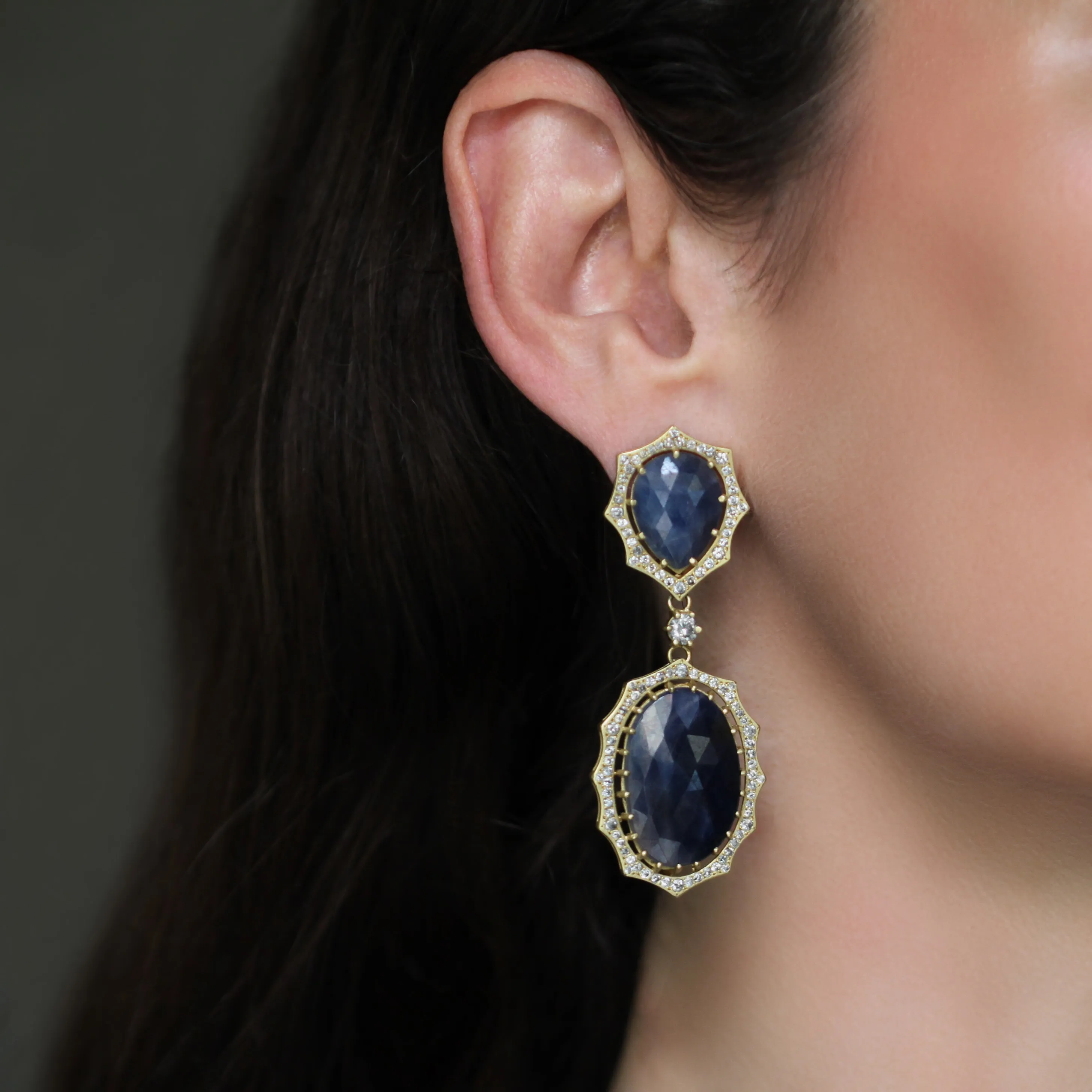 The Sapphire   Diamond Double Drop Josephine Earrings