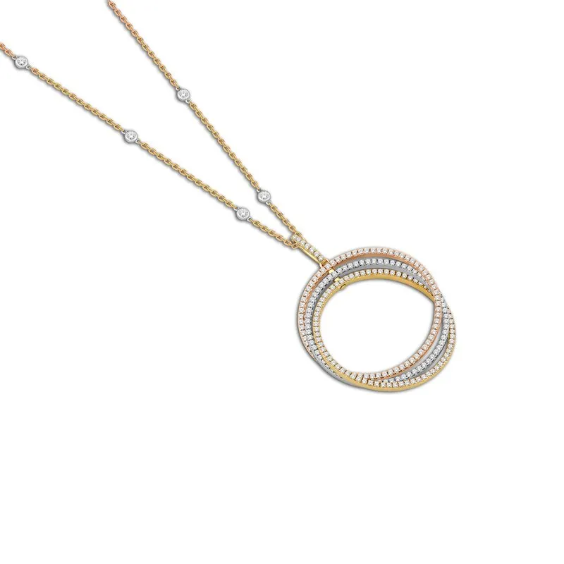 Three Ring Gold Pendant in Yellow, White, and Rose Gold