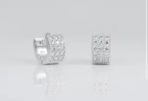 Three Row Diamond Huggie Earrings