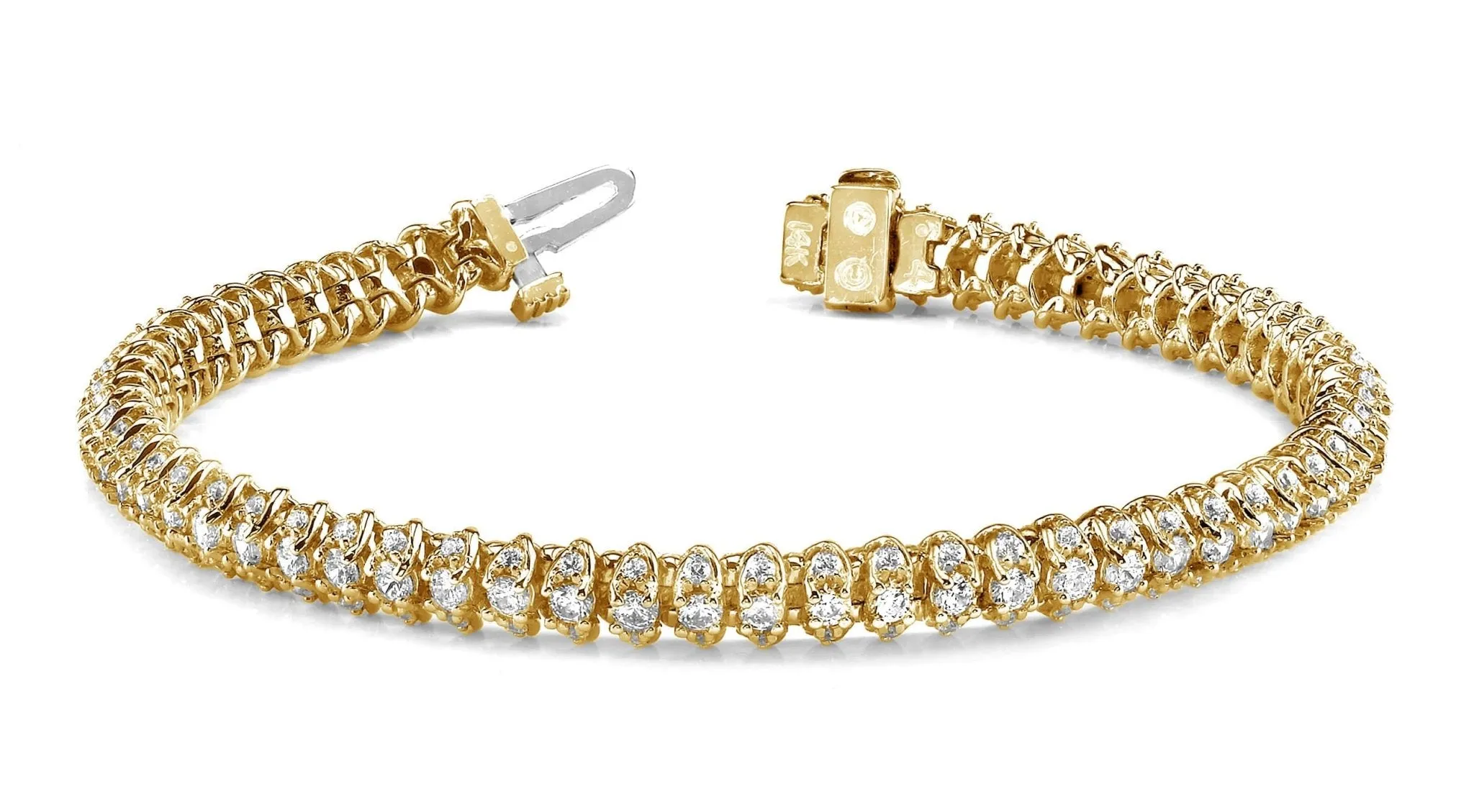 Three Row Diamond Scoop Link Bracelet Lab-Grown Diamond with 4.21 ct.(finished) 1.25mm, 2.25mm