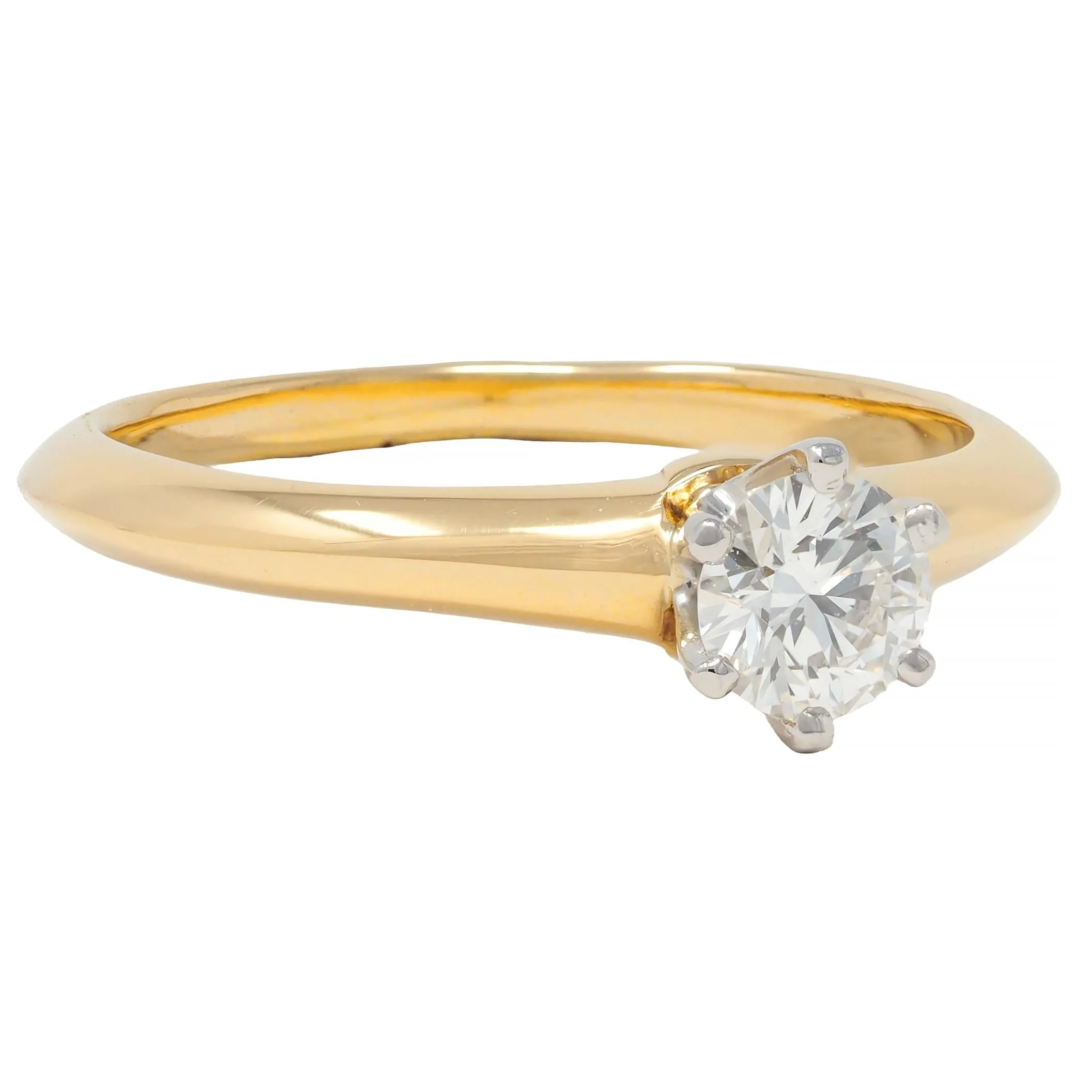 Tiffany & Co. 1990's 0.41 CTW Diamond Platinum 18 Karat Yellow Gold Vintage Solitaire Engagement Ring