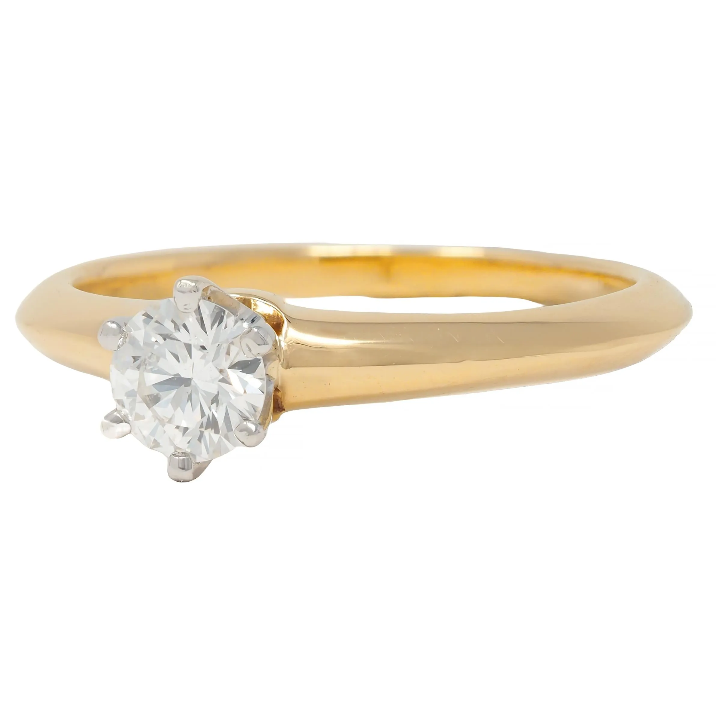 Tiffany & Co. 1990's 0.41 CTW Diamond Platinum 18 Karat Yellow Gold Vintage Solitaire Engagement Ring
