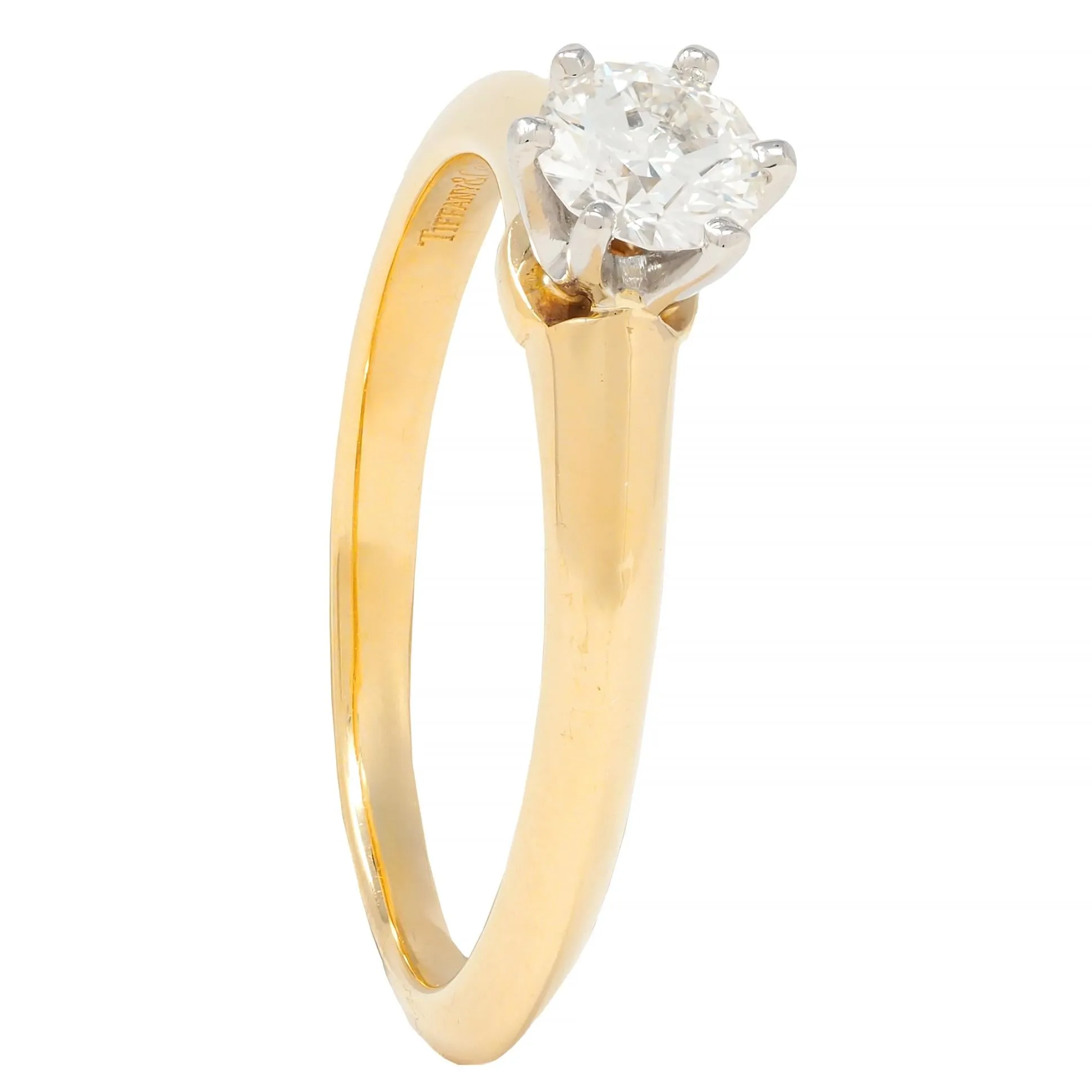 Tiffany & Co. 1990's 0.41 CTW Diamond Platinum 18 Karat Yellow Gold Vintage Solitaire Engagement Ring