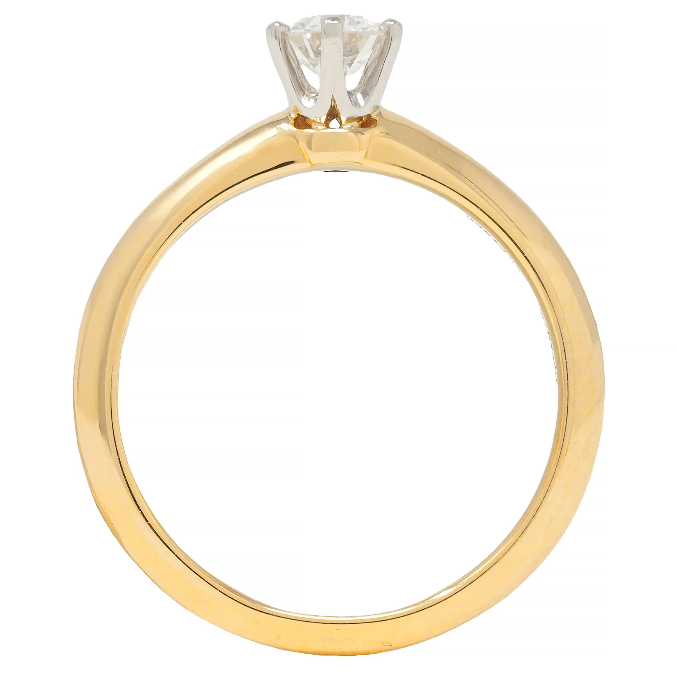 Tiffany & Co. 1990's 0.41 CTW Diamond Platinum 18 Karat Yellow Gold Vintage Solitaire Engagement Ring