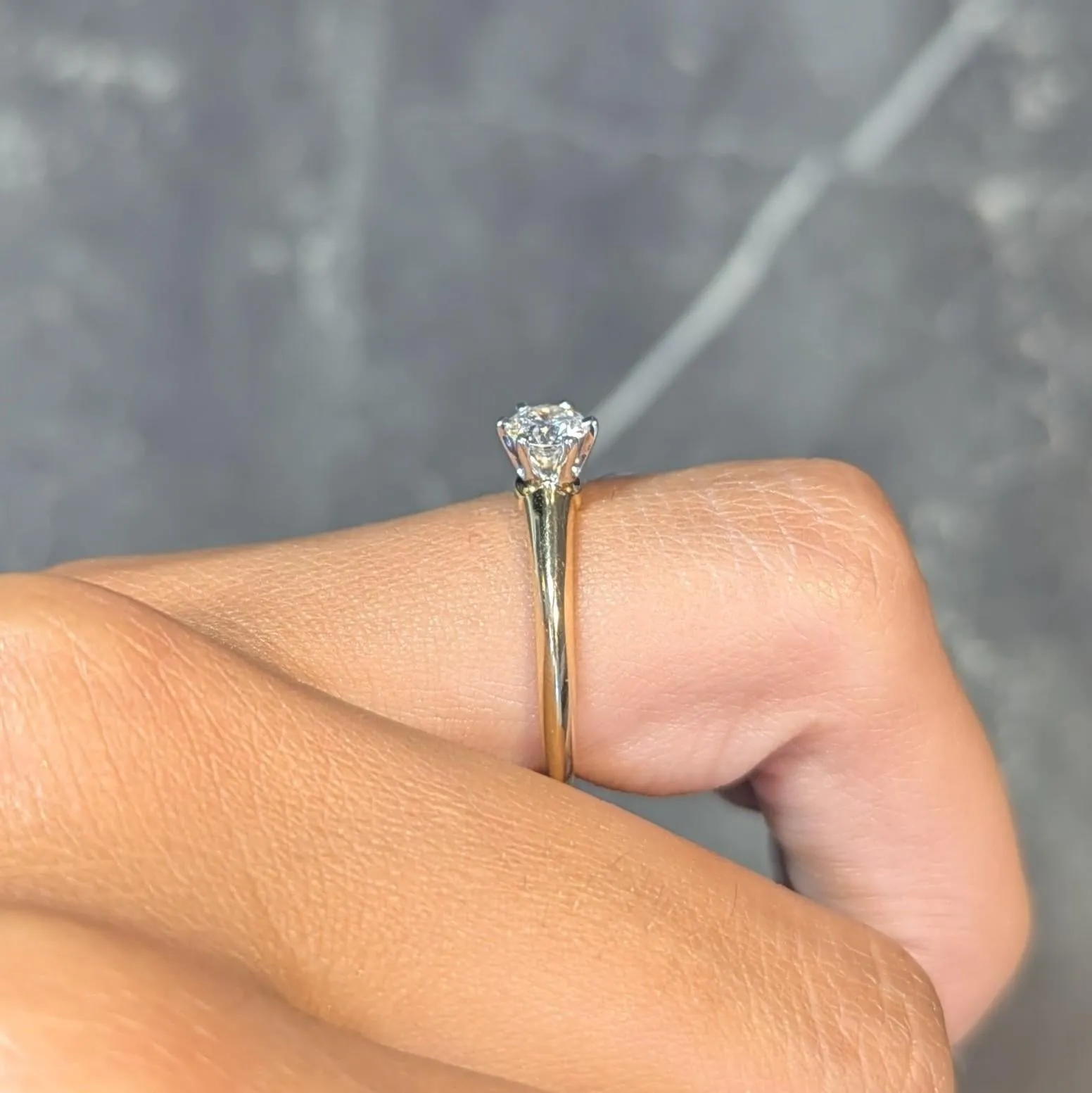 Tiffany & Co. 1990's 0.41 CTW Diamond Platinum 18 Karat Yellow Gold Vintage Solitaire Engagement Ring