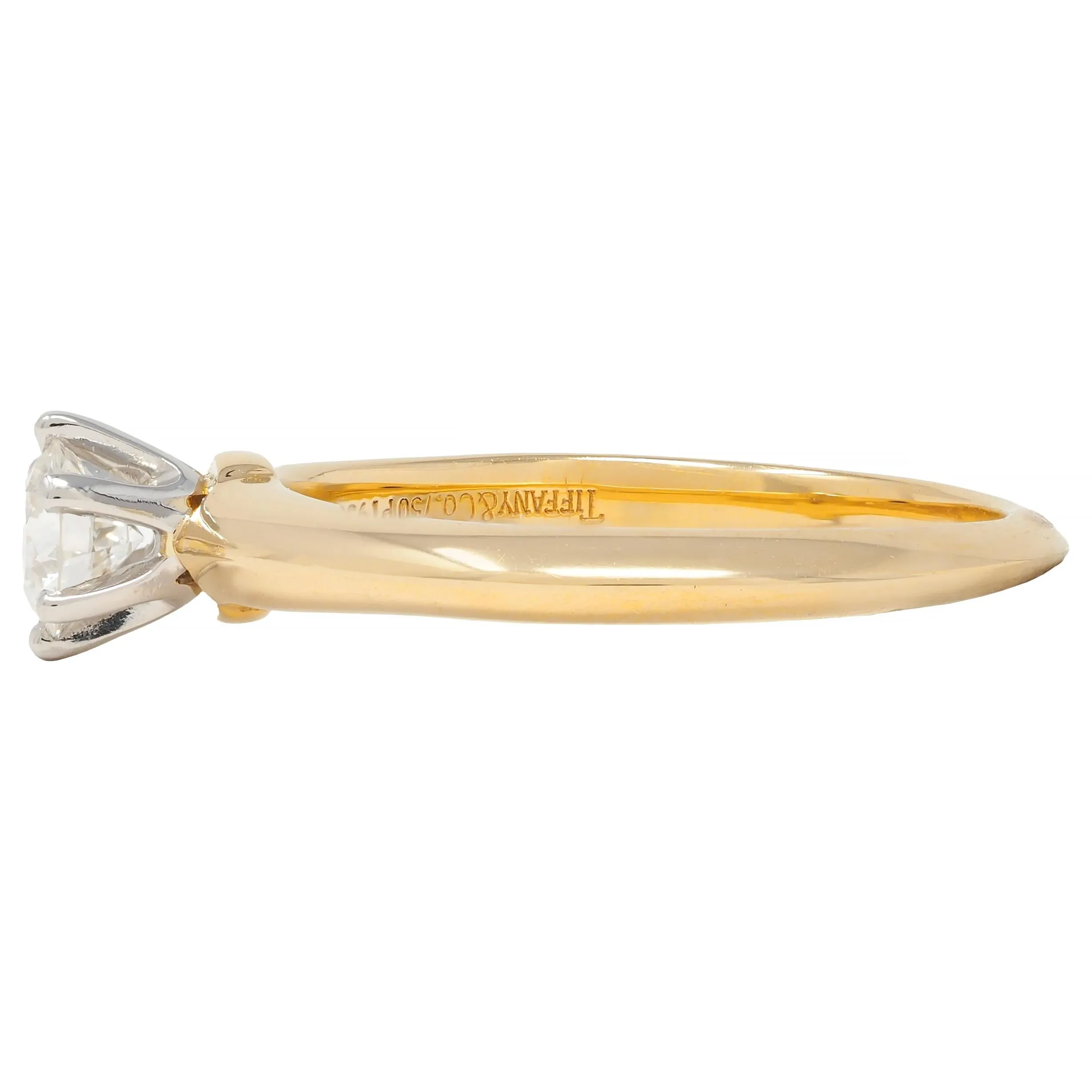 Tiffany & Co. 1990's 0.41 CTW Diamond Platinum 18 Karat Yellow Gold Vintage Solitaire Engagement Ring