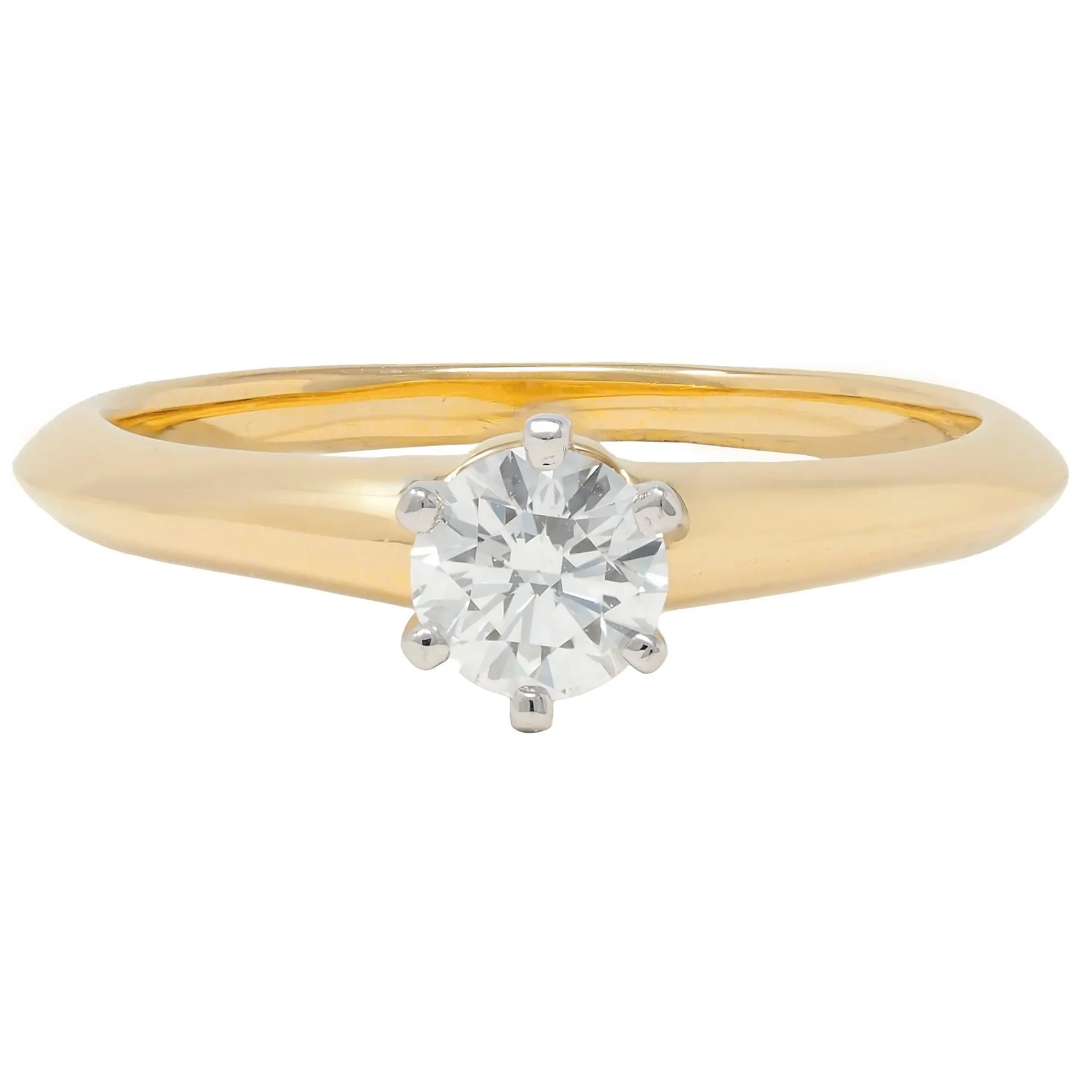Tiffany & Co. 1990's 0.41 CTW Diamond Platinum 18 Karat Yellow Gold Vintage Solitaire Engagement Ring