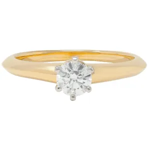 Tiffany & Co. 1990's 0.41 CTW Diamond Platinum 18 Karat Yellow Gold Vintage Solitaire Engagement Ring