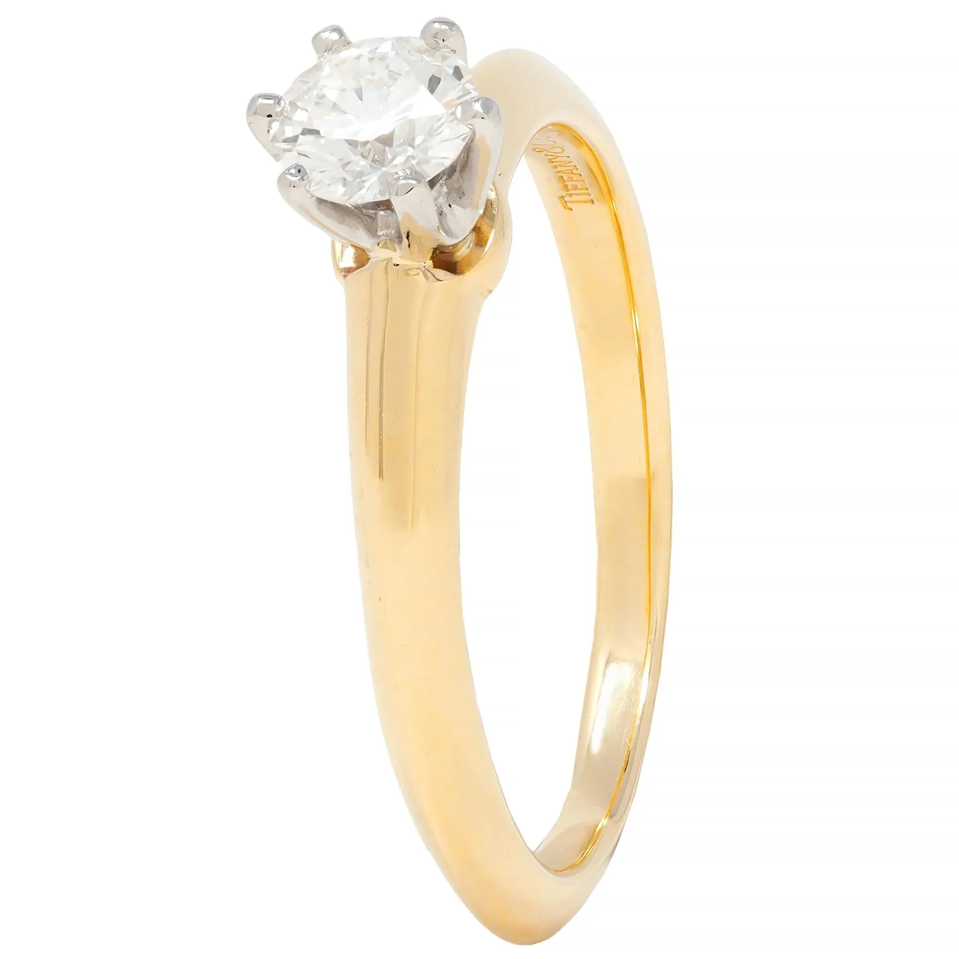 Tiffany & Co. 1990's 0.41 CTW Diamond Platinum 18 Karat Yellow Gold Vintage Solitaire Engagement Ring