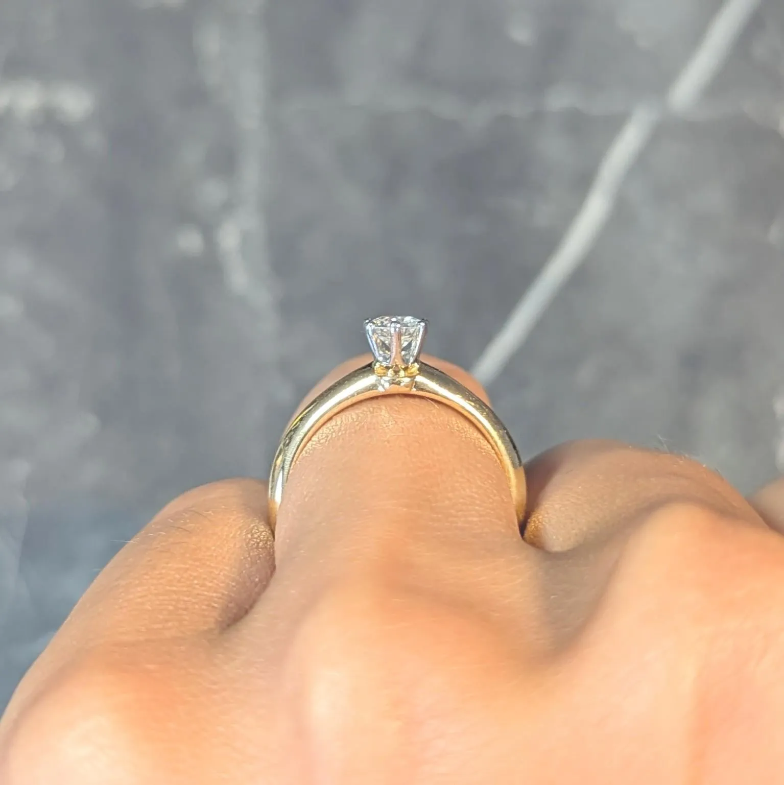 Tiffany & Co. 1990's 0.41 CTW Diamond Platinum 18 Karat Yellow Gold Vintage Solitaire Engagement Ring
