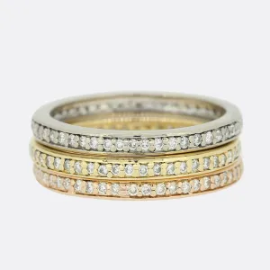 Tri Colour Diamond Stacking Rings