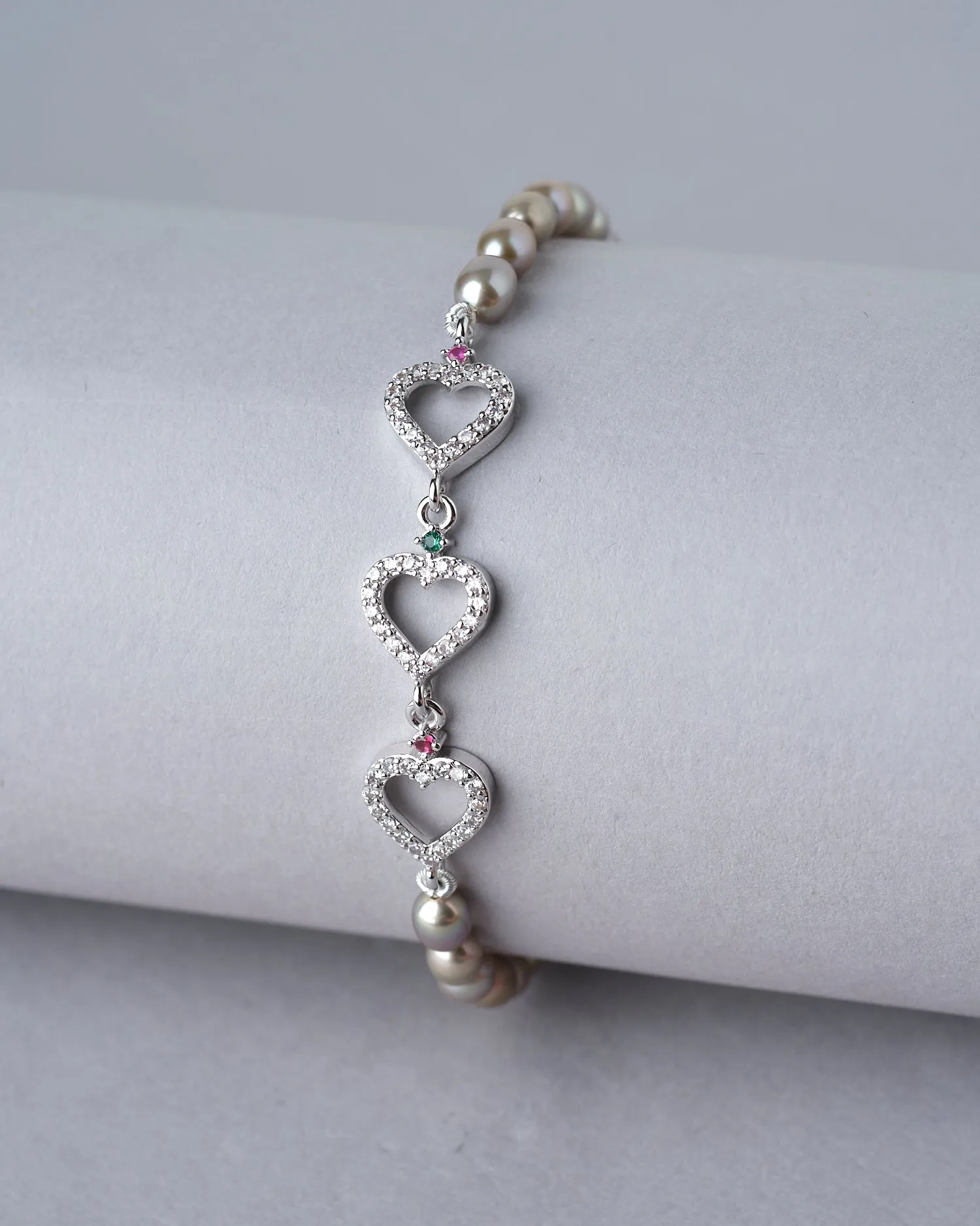 Triple Heart CZ Pearl Bracelet
