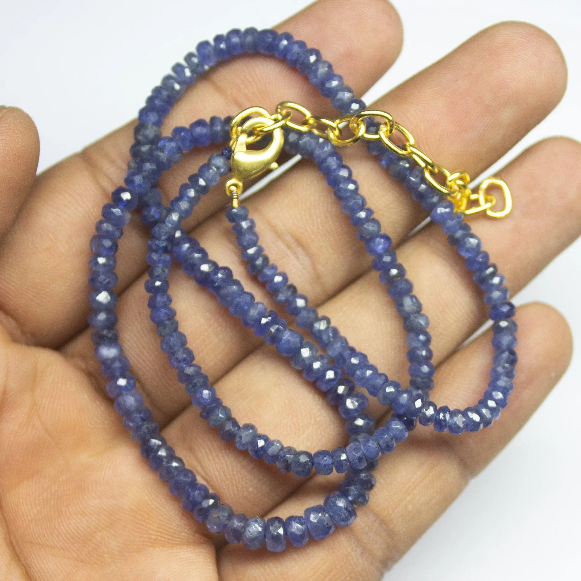 Untreated Unheated Blue Sapphire Faceted Rondelle Beads Necklace 3mm 4.5mm 19inches