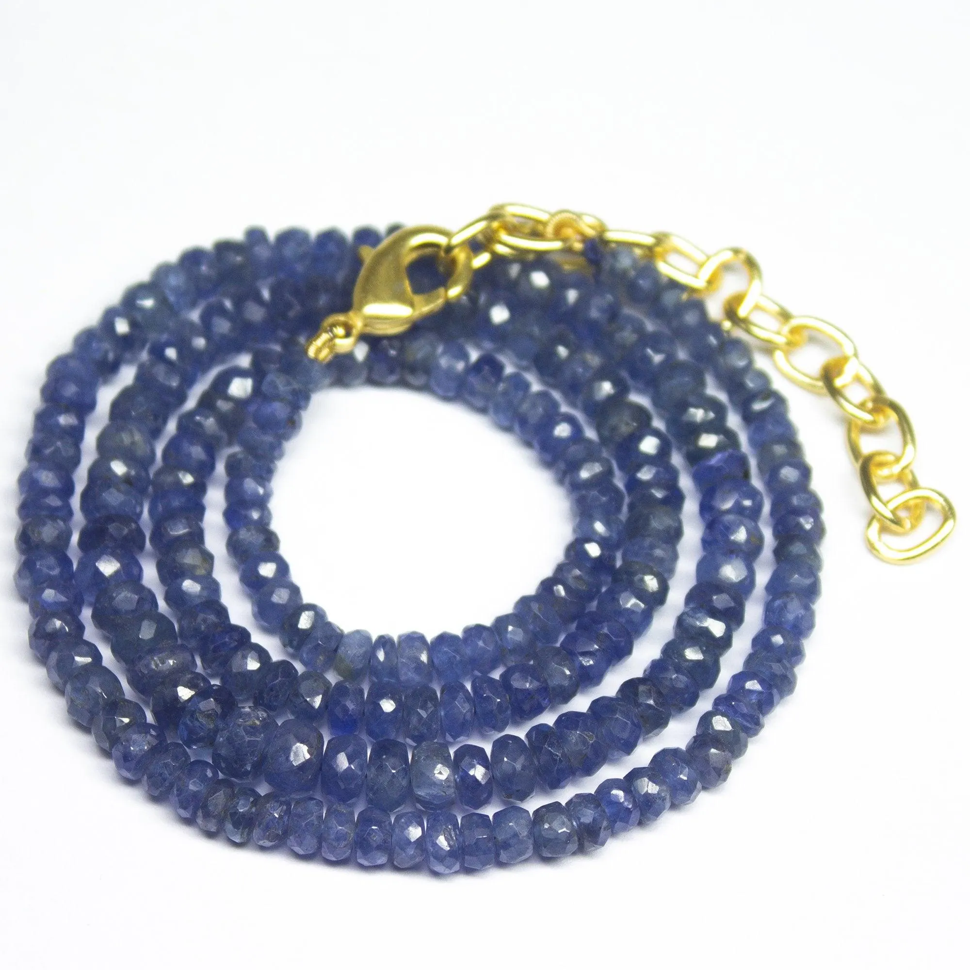 Untreated Unheated Blue Sapphire Faceted Rondelle Beads Necklace 3mm 4.5mm 19inches