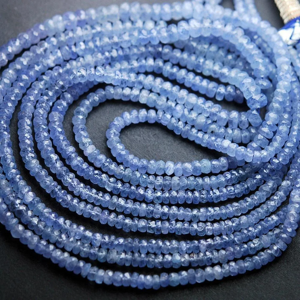 Untreated Unheated Blue Sapphire Faceted Rondelle Beads Necklace 3mm 4.5mm 19inches