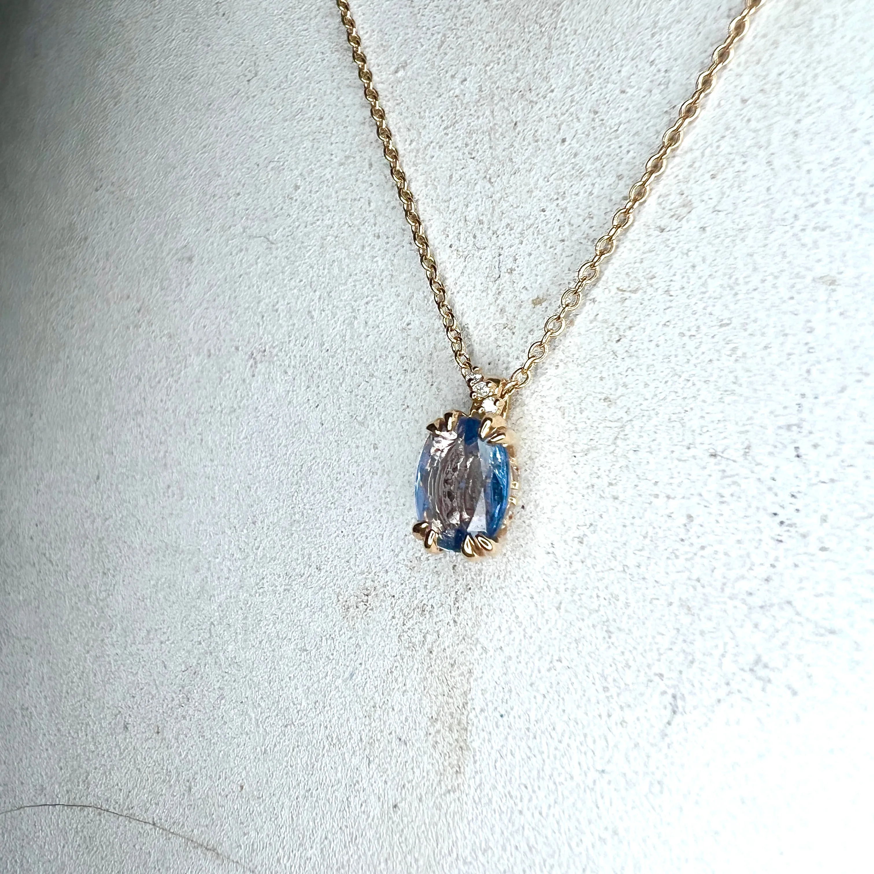 Victoria Natural Oval Blue Sapphire & Diamond Layering Gold Necklace