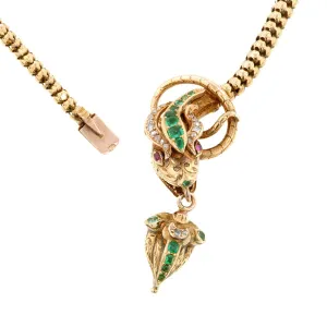 Victorian Emerald & Diamond Snake Necklace