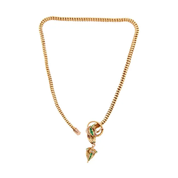 Victorian Emerald & Diamond Snake Necklace